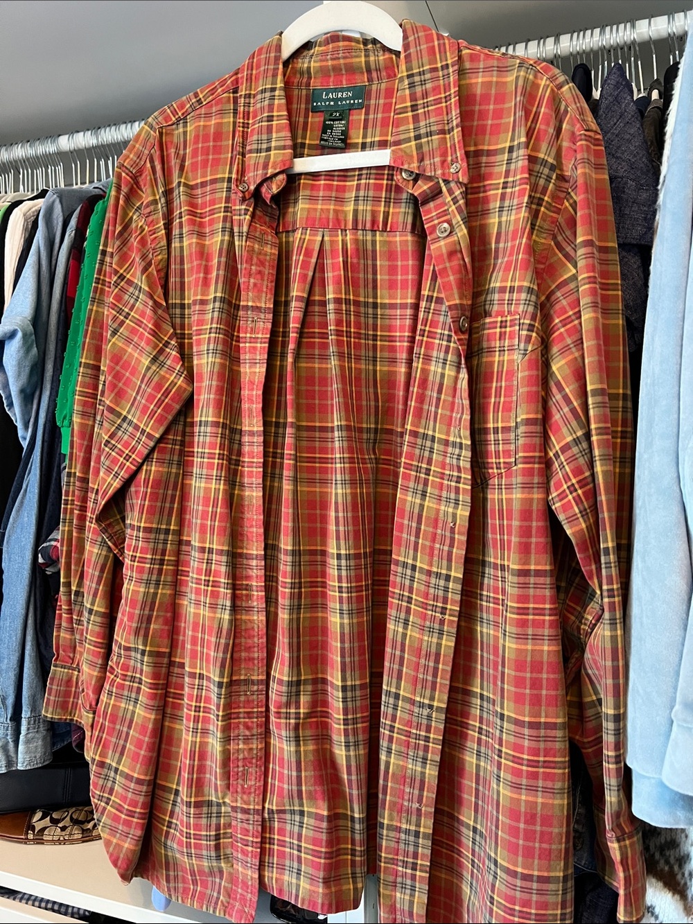 Lauren Ralph Lauren Red and Yellow Plaid Button-Down Shirt 2X